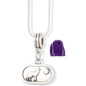Wolf Howling at Moon on Oval Charm Snake Chain Necklace
